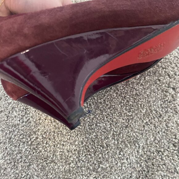 Carlos Falchi Red Leather Suede Wedge Heels Size 9 - Picture 6 of 8